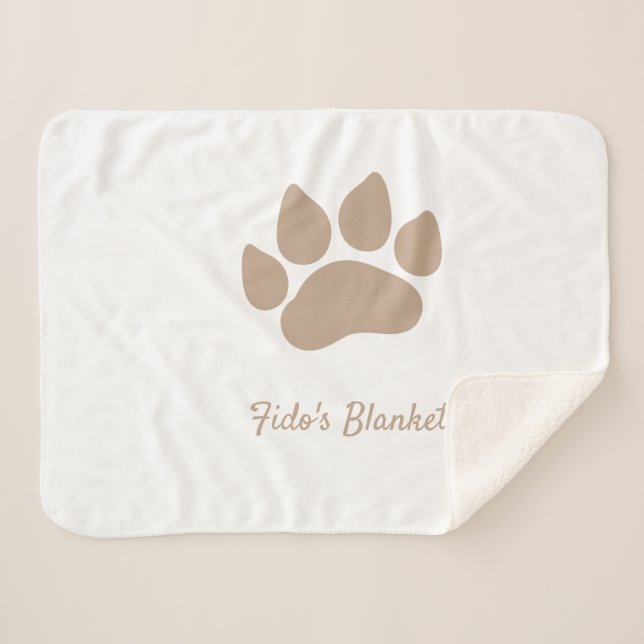 Paw Print with Dog's Name Customisable Sherpa Blanket (Front (Horizontal))