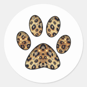 Paw Print with Gold & Black Leopard Sparkle Classic Round Sticker