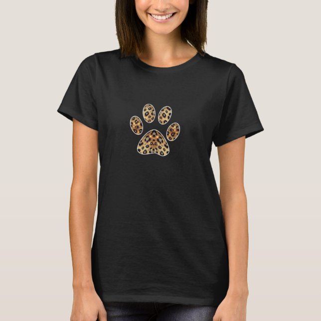 Paw Print with Gold & Black Leopard Sparkle  T-Shirt (Front)