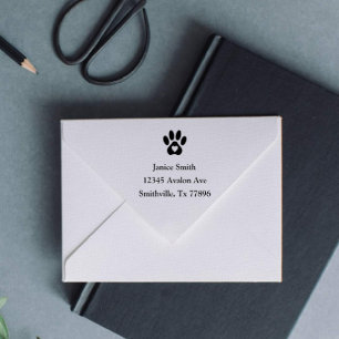 Paw Print with Heart Return Address    Self-inking Stamp
