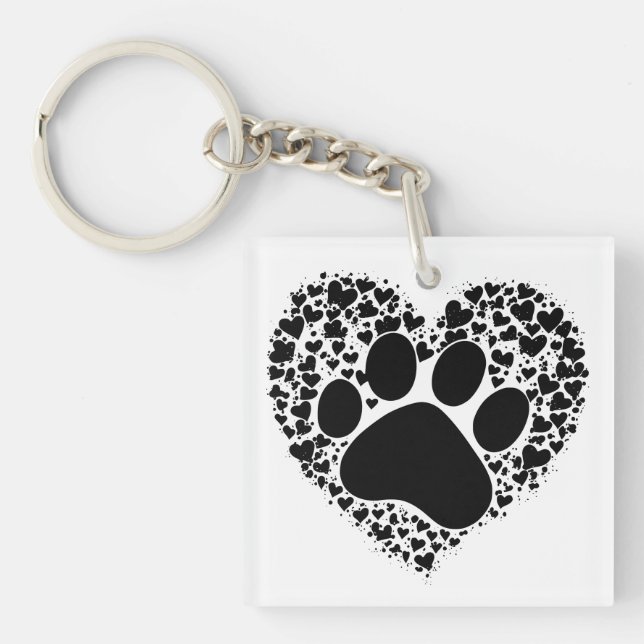 Paw Print with Hearts Key Ring (Front)