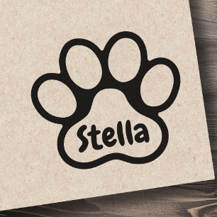 Paw print with personalised name signature rubber stamp