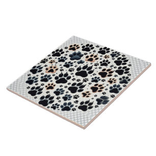 Paw print with thrilling different coloured canine ceramic tile