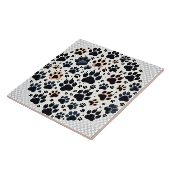 Paw print with thrilling different coloured canine ceramic tile (Side)