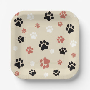 Paw printed small square paper plates
