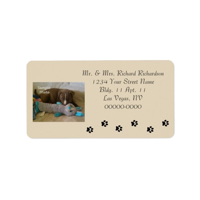 Paw Prints Add Photo Tan Address Large Labels (Front)