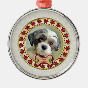 Paw Prints and Gold Frame Custom Pet Photo Metal Ornament