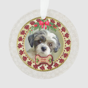 Paw Prints and Gold Frame Custom Pet Photo Ornament