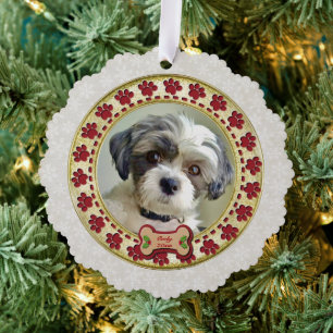 Paw Prints and Gold Frame Custom Pet Photo Tree Decoration Card