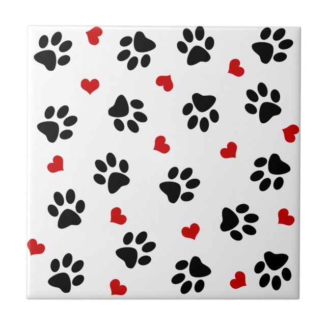Paw Prints and Hearts Ceramic Tile (Front)