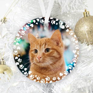 Paw Prints and Hearts Frame Custom Pet Photo Ornament