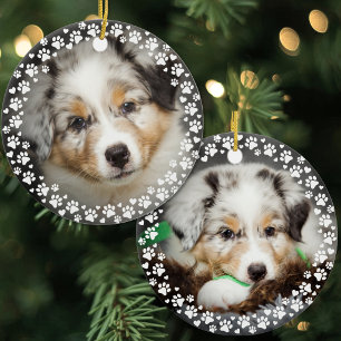 Paw Prints And Hearts Pet Photo Ceramic Ornament