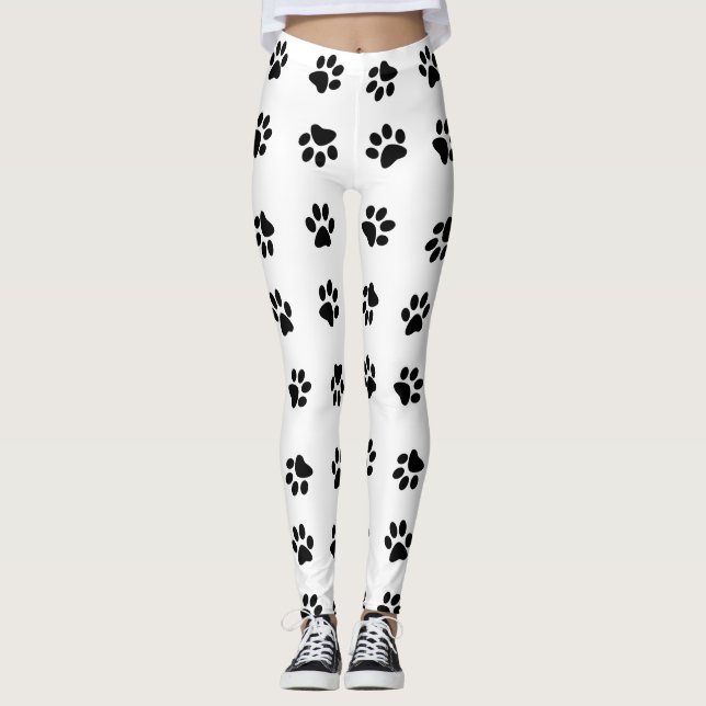 Paw Prints Art Leggings / Black and White (Front)