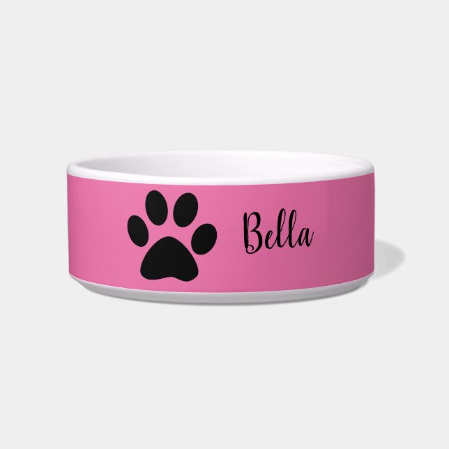 Paw Prints Black Pink Monograms Cute Modern Bowl (Front)