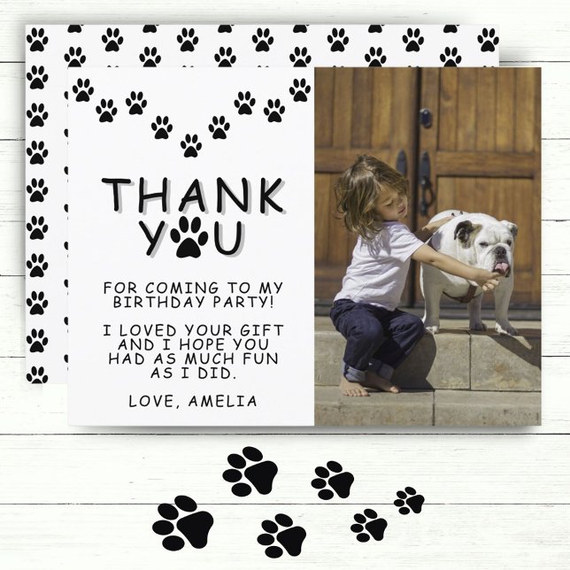 Paw Prints Black White Birthday Thank you Photo  Postcard (Creator Uploaded)