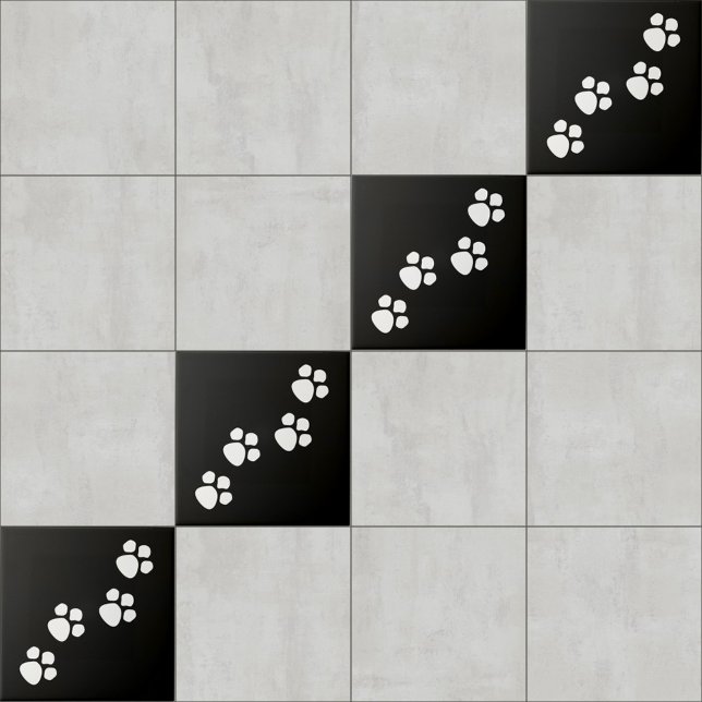 Paw Prints Black White  Ceramic Tile (Creator Uploaded)