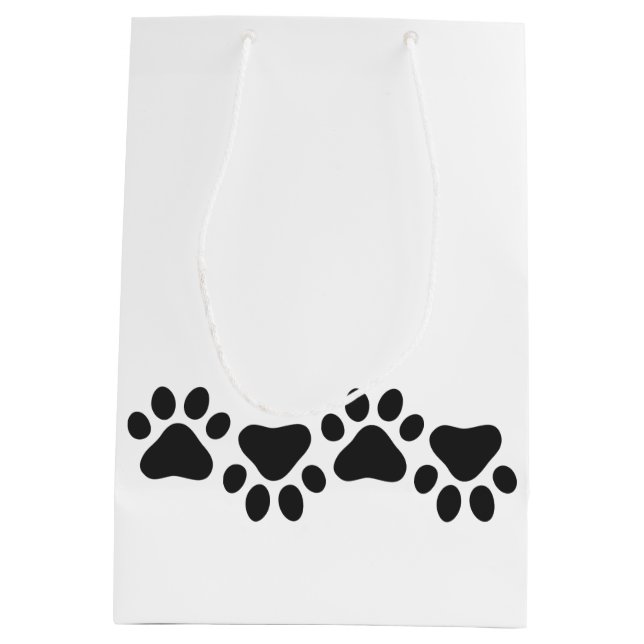 Paw Prints Black White Pet Lovers Dogs Cats Modern Medium Gift Bag (Back)