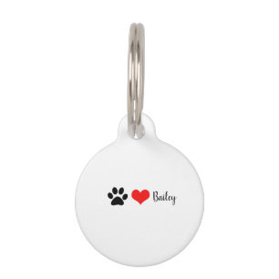 Paw Prints Black White Red Cute Monograms Trendy Pet Tag