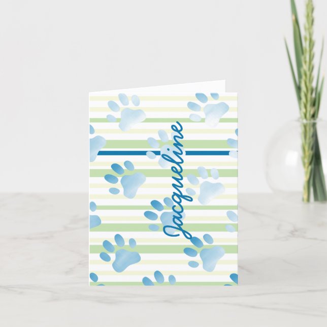 Paw Prints Blank Inside Personalised Note Card (Front)