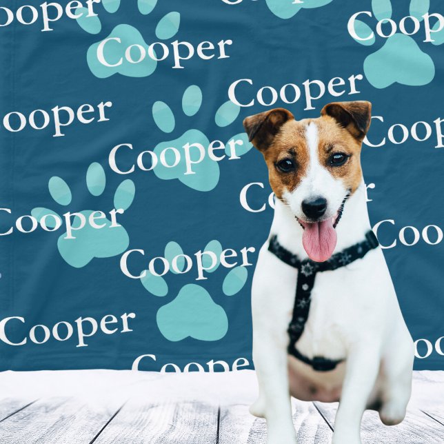 Paw Prints Blue Personalised Dog Name Fleece Blanket (Paw Prints Blue Personalized Dog Name Fleece Blanket
)