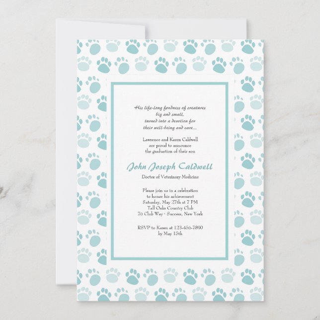 Paw Prints Blue Veterinary School Graduation Invitation (Front)