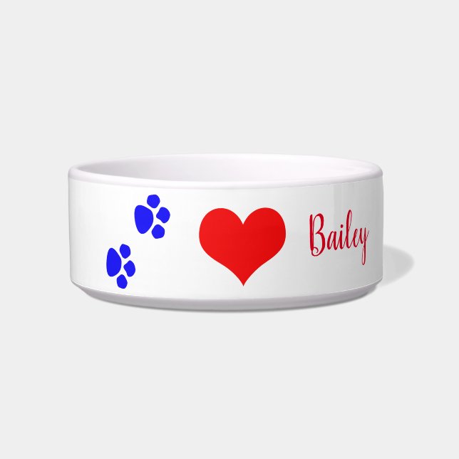 Paw Prints Blue White Red Cute Monogram Gift Bowl (Front)