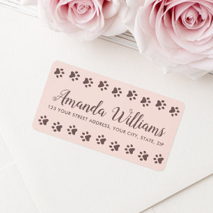 Paw prints blush pink brown pretty script return label