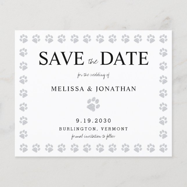 Paw Prints Budget Non Photo Save The Date Cards (Front)