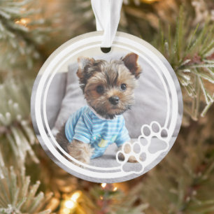 Paw Prints Circle Frame Custom Pet Photo Ornament