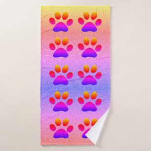 Paw Prints Colourful Glittery Multicolor Rose Gold Bath Towel