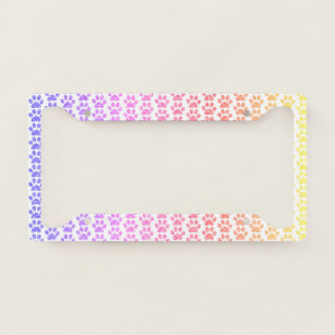 Paw Prints Colourful Multicolor Pink Yellow Patter Licence Plate Frame