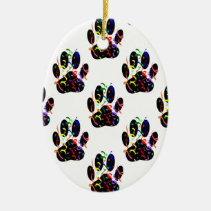 Paw Prints Confetti And Party Streamer Pattern Ceramic Ornament