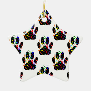 Paw Prints Confetti And Party Streamer Pattern Ceramic Tree Decoration