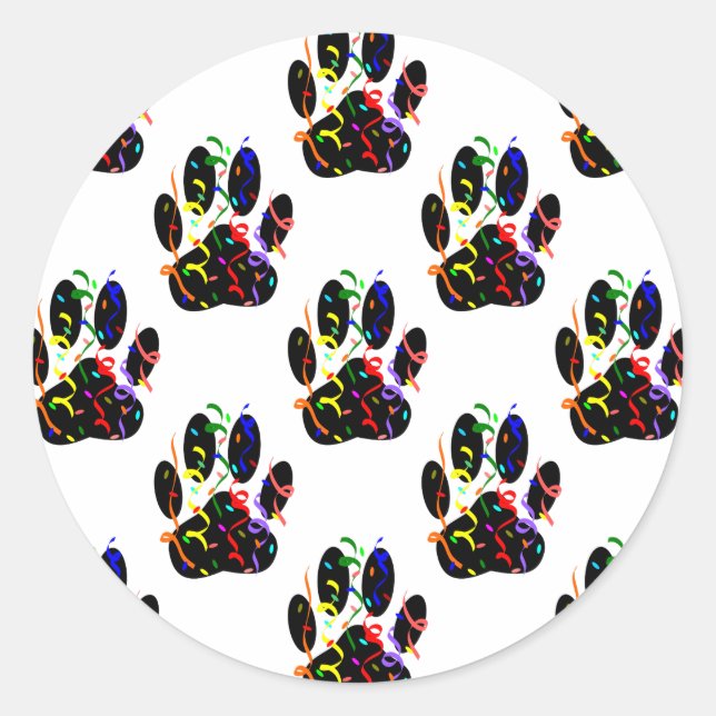 Paw Prints Confetti And Party Streamer Pattern Classic Round Sticker (Front)