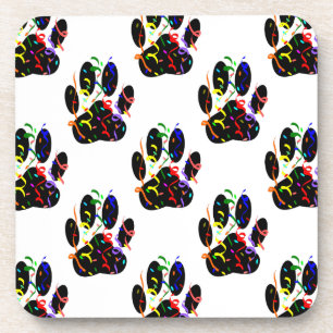 Paw Prints Confetti And Party Streamer Pattern Coaster