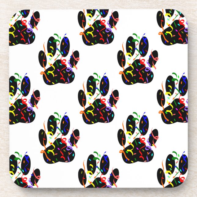 Paw Prints Confetti And Party Streamer Pattern Coaster (Front)