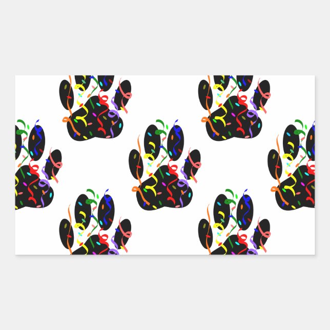 Paw Prints Confetti And Party Streamer Pattern Rectangular Sticker (Front)