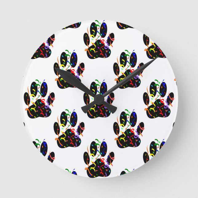 Paw Prints Confetti And Party Streamer Pattern Round Clock (Front)