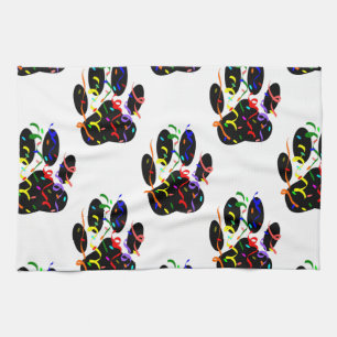 Paw Prints Confetti And Party Streamer Pattern Tea Towel