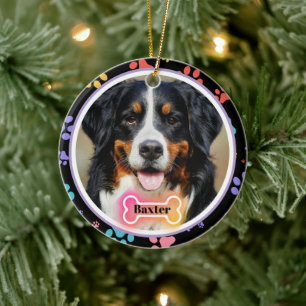 Paw Prints Custom Pet Photo and Name Ceramic Ornament