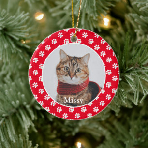 Paw Prints Custom Pet Photo Cat Name Ceramic Ornament