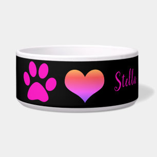 Paw Prints Cute Heart Monograms Name Pink Black