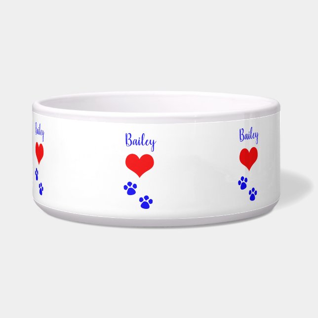 Paw Prints Cute Heart Name Monogram Red Blue White (Left)
