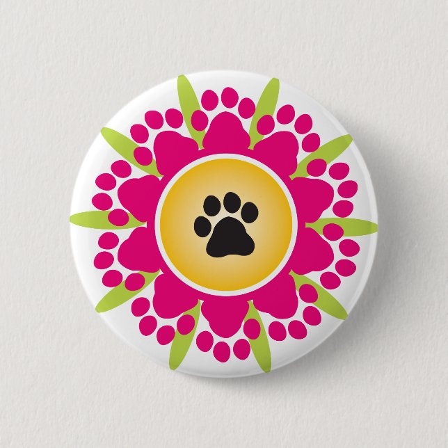 Paw Prints Flower 6 Cm Round Badge (Front)