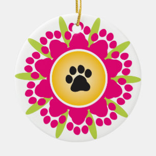 Paw Prints Flower Ceramic Tree Decoration