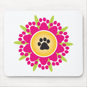 Paw Prints Flower Mouse Pad