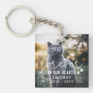 Paw Prints Forever In Our Hearts Cat Photo Key Ring