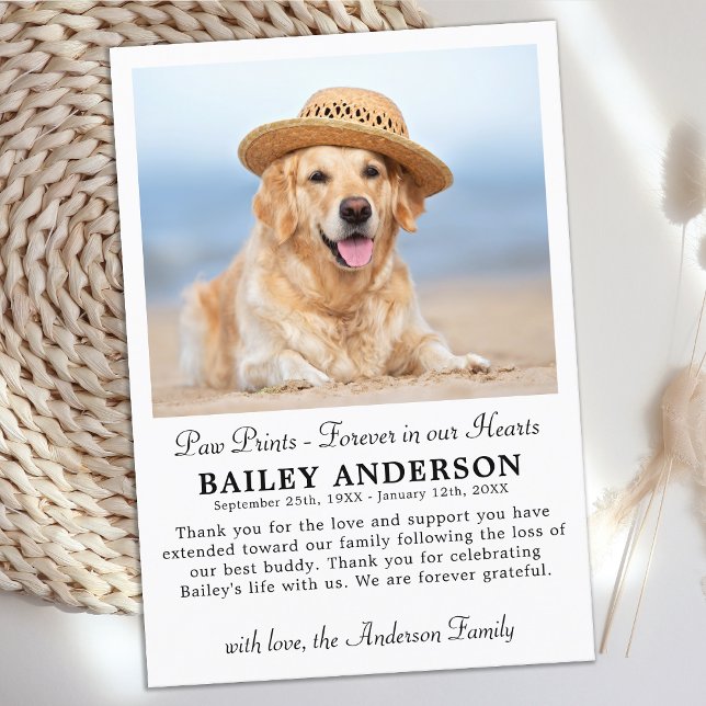 Paw Prints Forever Pet Memorial Sympathy Photo Thank You Card (Creator Uploaded)