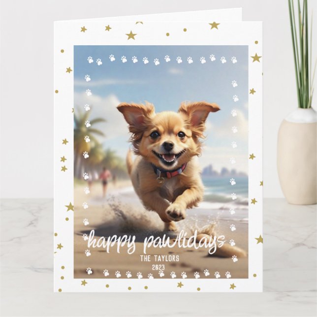 Paw Prints Frame Custom Pet Photo Card (Front)