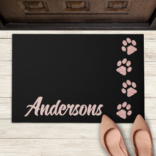 Paw Prints Glitter Rose Gold Monogram Cat Dog Mum Doormat